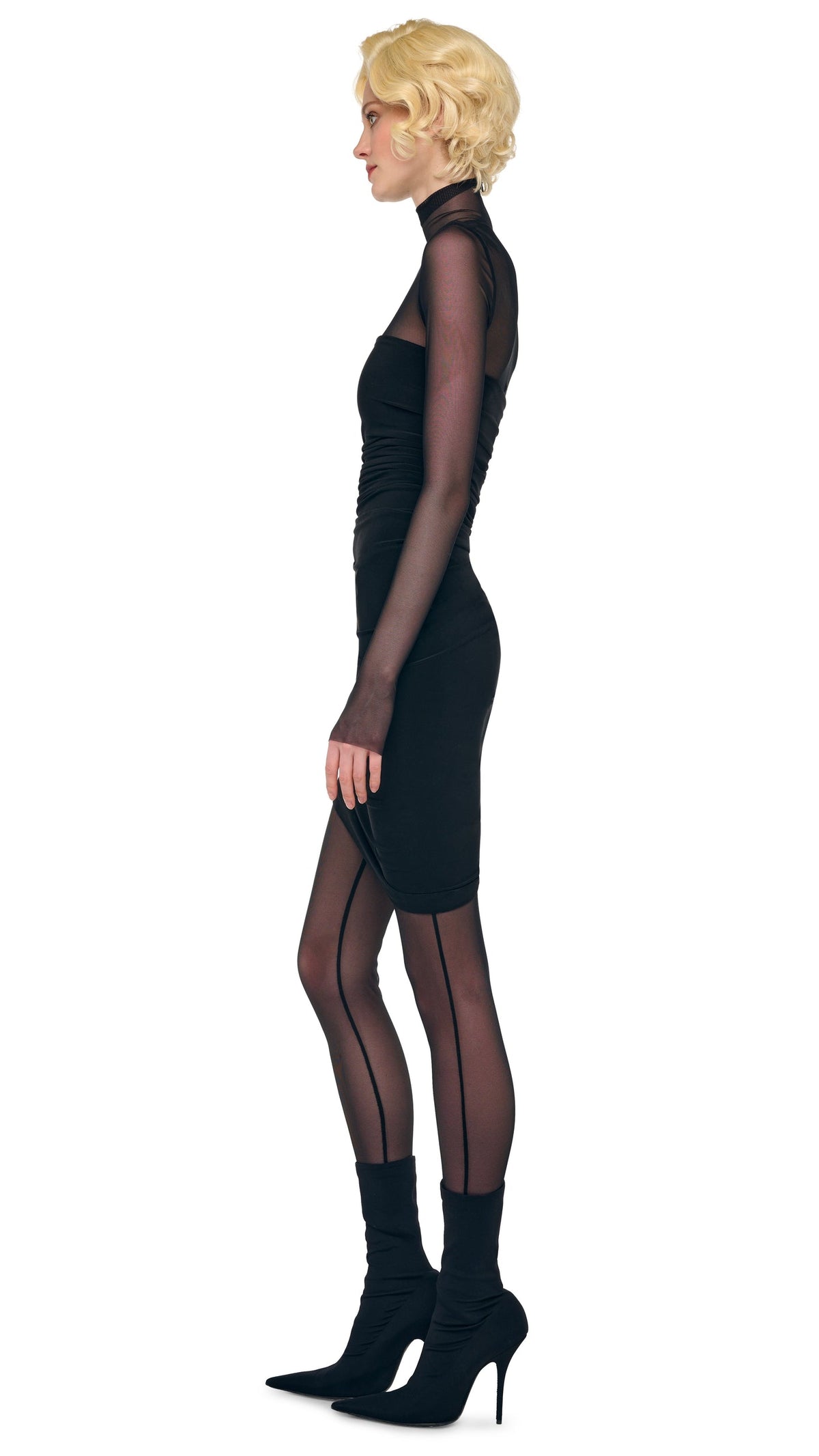 DIANA MINI DRESS W/ CATSUIT Black/Black Mesh | Norma Kamali Women