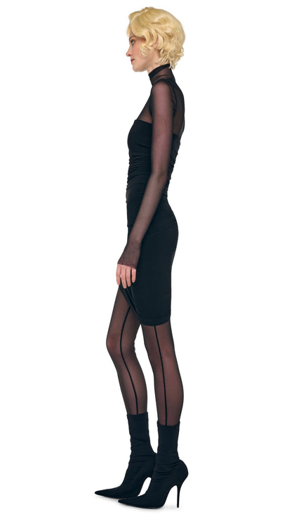 DIANA MINI DRESS W/ CATSUIT Black/Black Mesh | Norma Kamali Women