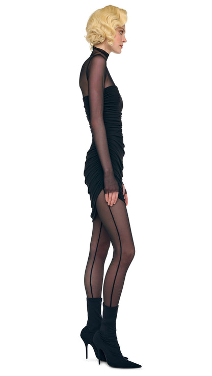 DIANA MINI DRESS W/ CATSUIT Black/Black Mesh | Norma Kamali Women