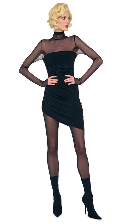 DIANA MINI DRESS W/ CATSUIT Black/Black Mesh | Norma Kamali Women