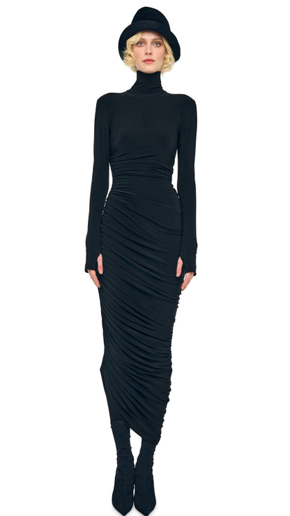 LS TURTLENECK STRAPLESS DIANA GOWN W/ CATSUIT Black | Norma Kamali Women