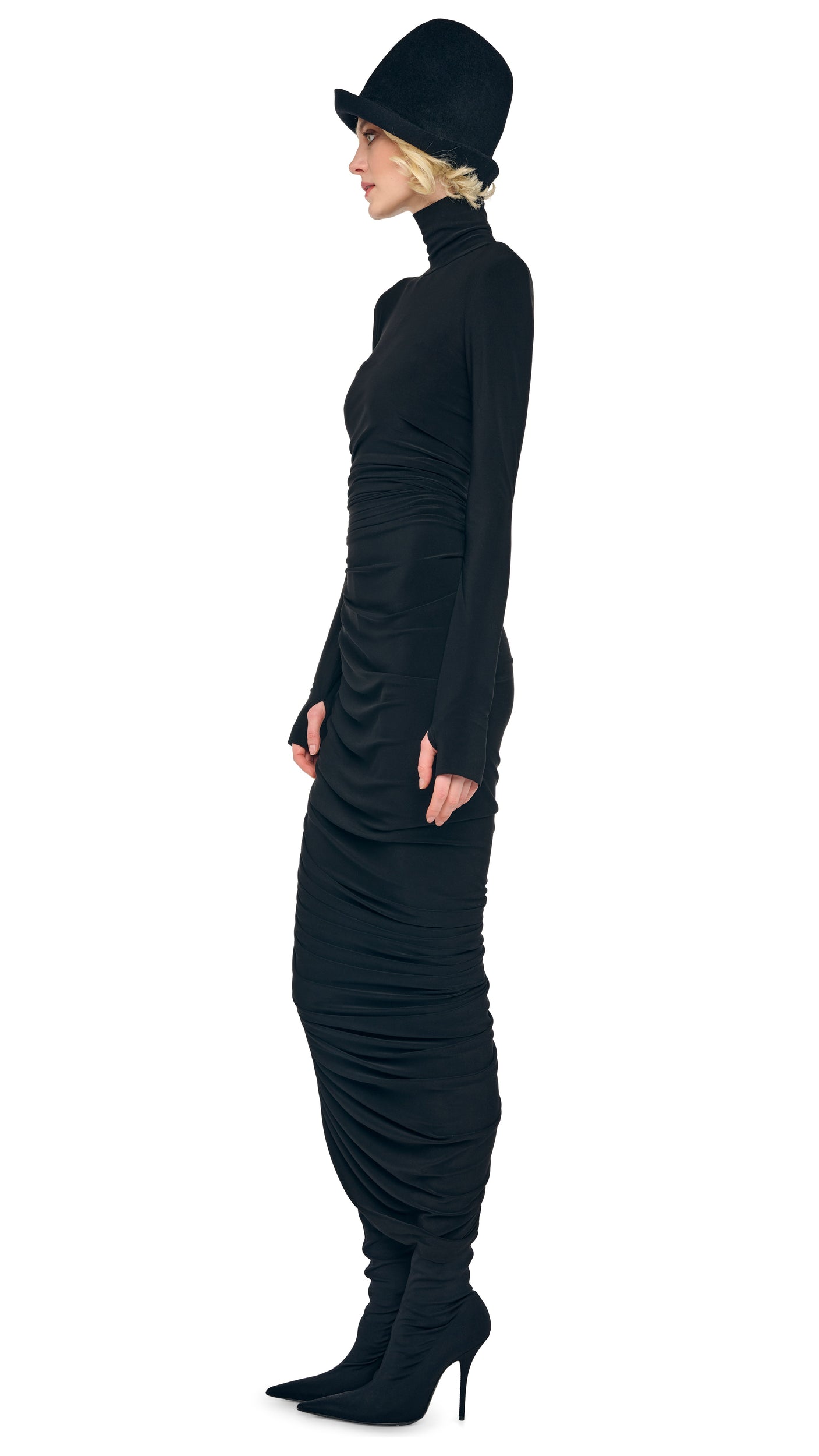 LS TURTLENECK STRAPLESS DIANA GOWN W/ CATSUIT Black | Norma Kamali Women