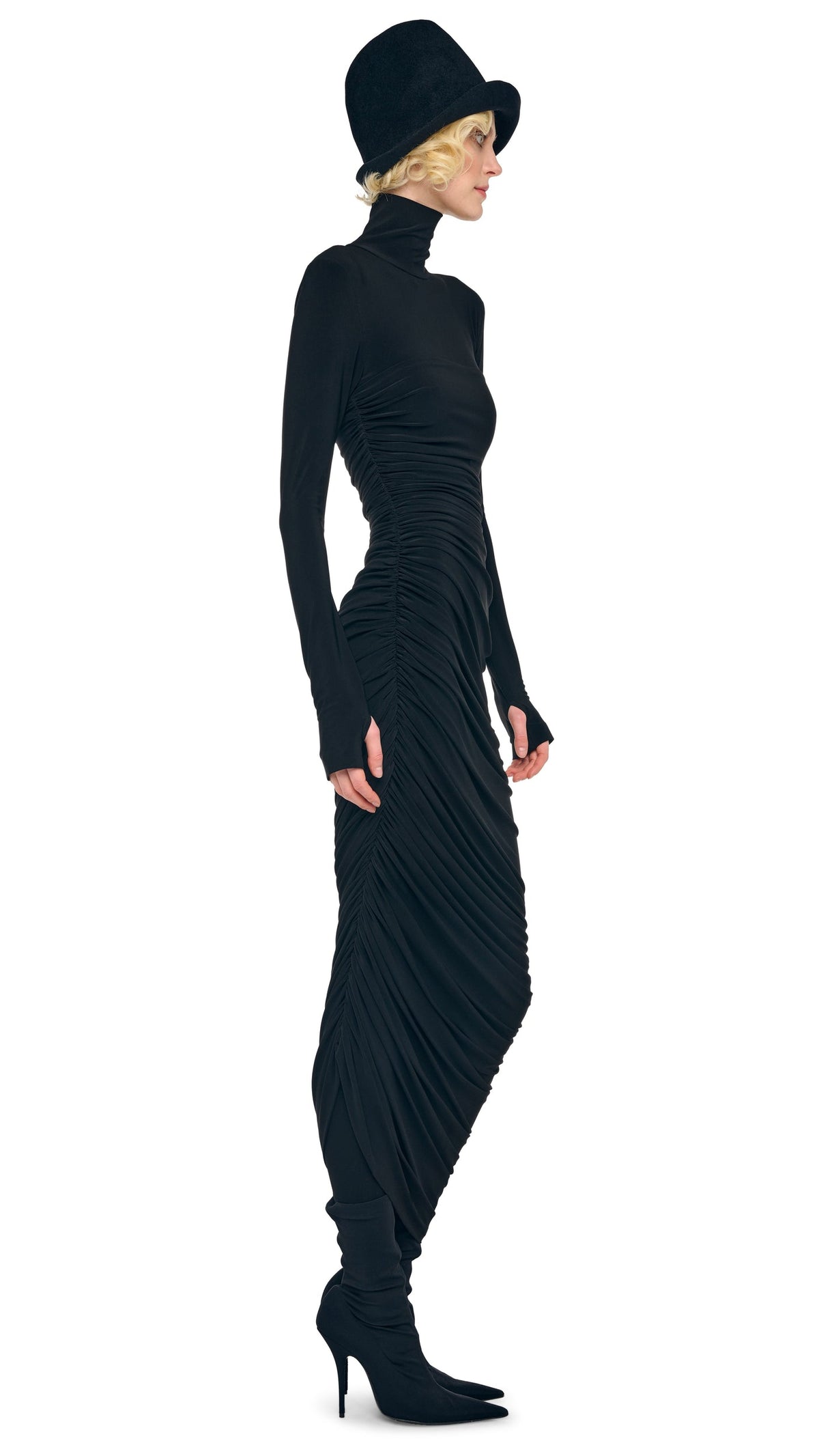 LS TURTLENECK STRAPLESS DIANA GOWN W/ CATSUIT Black | Norma Kamali Women