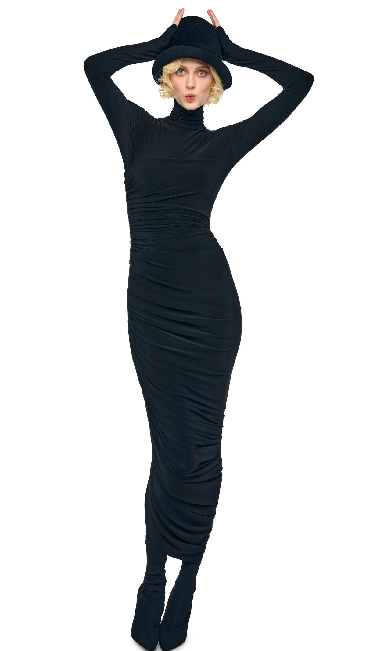 LS TURTLENECK STRAPLESS DIANA GOWN W/ CATSUIT Black | Norma Kamali Women