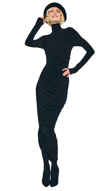 LS TURTLENECK STRAPLESS DIANA GOWN W/ CATSUIT Black | Norma Kamali Women