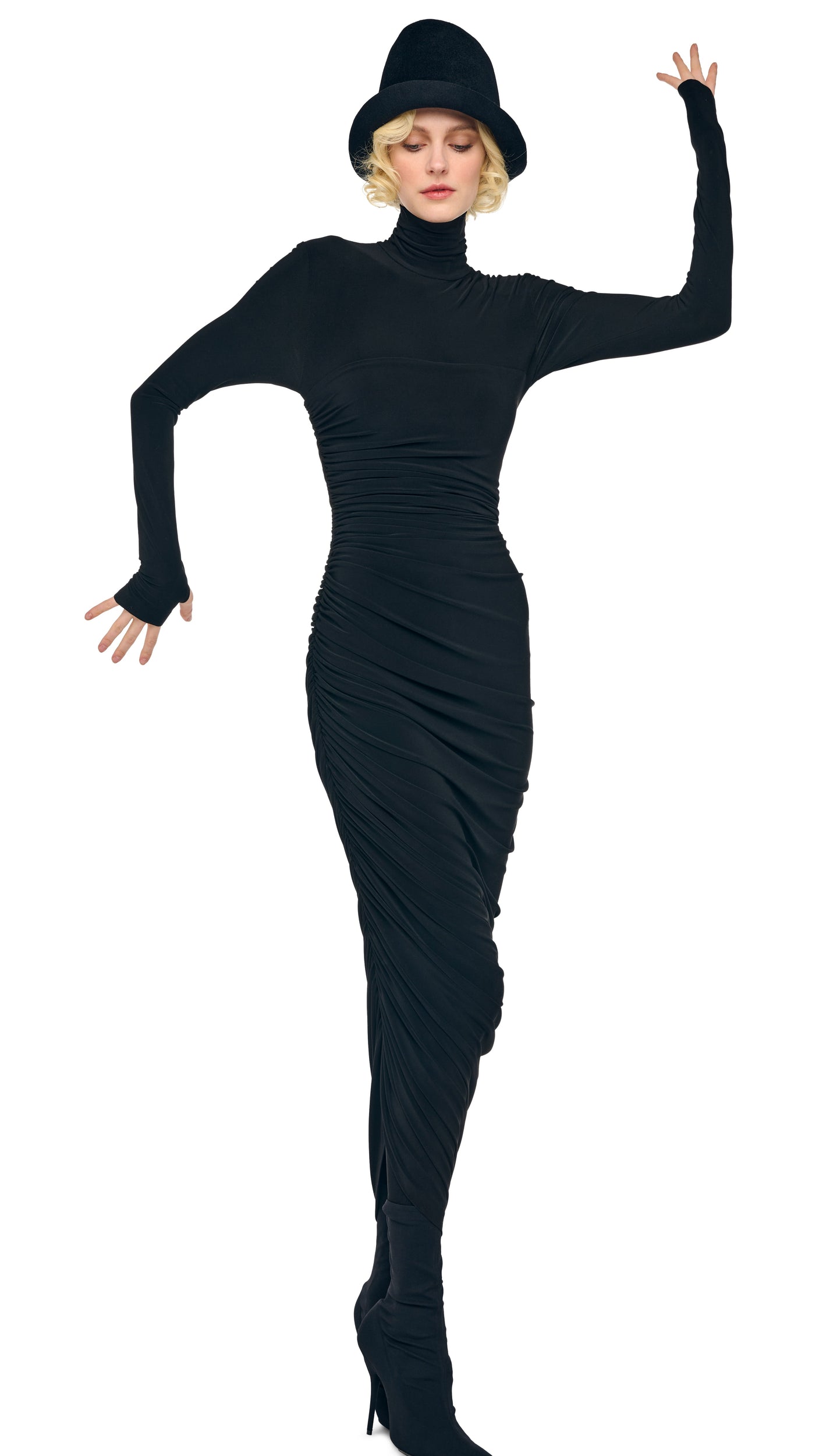 LS TURTLENECK STRAPLESS DIANA GOWN W/ CATSUIT Black | Norma Kamali Women