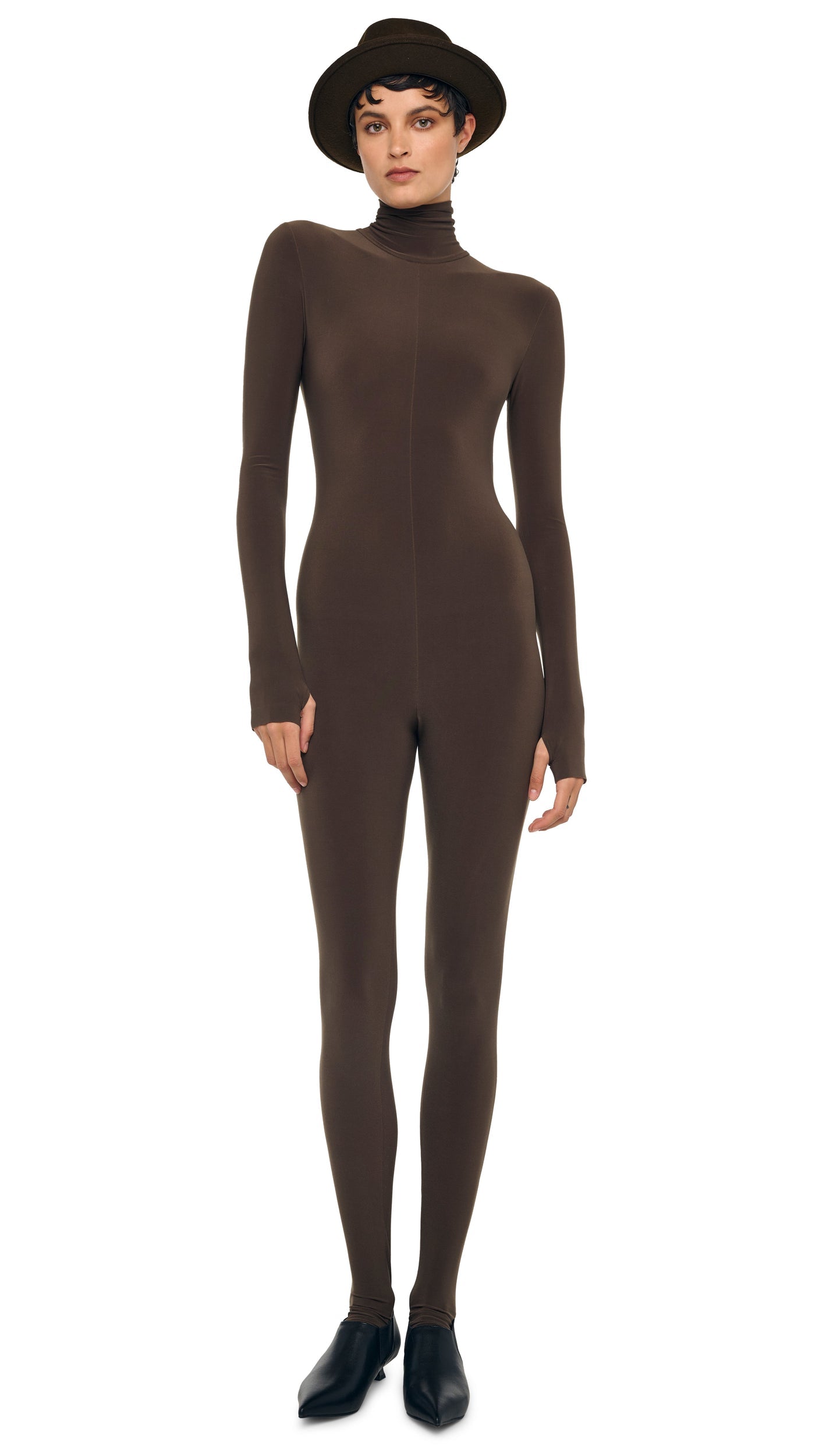 LONG SLEEVE TURTLE CATSUIT W/ FOOTIE Bark | Norma Kamali Women