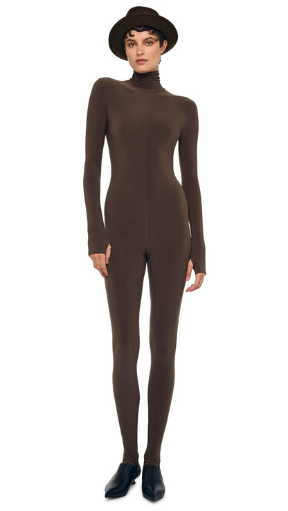 LONG SLEEVE TURTLE CATSUIT W/ FOOTIE Bark | Norma Kamali Women