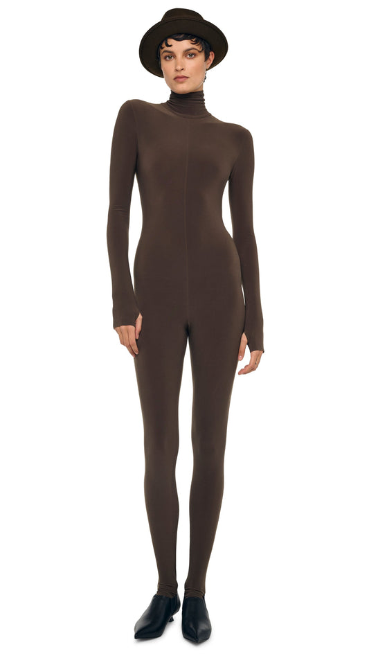 LONG SLEEVE TURTLE CATSUIT W/ FOOTIE Bark | Norma Kamali Women