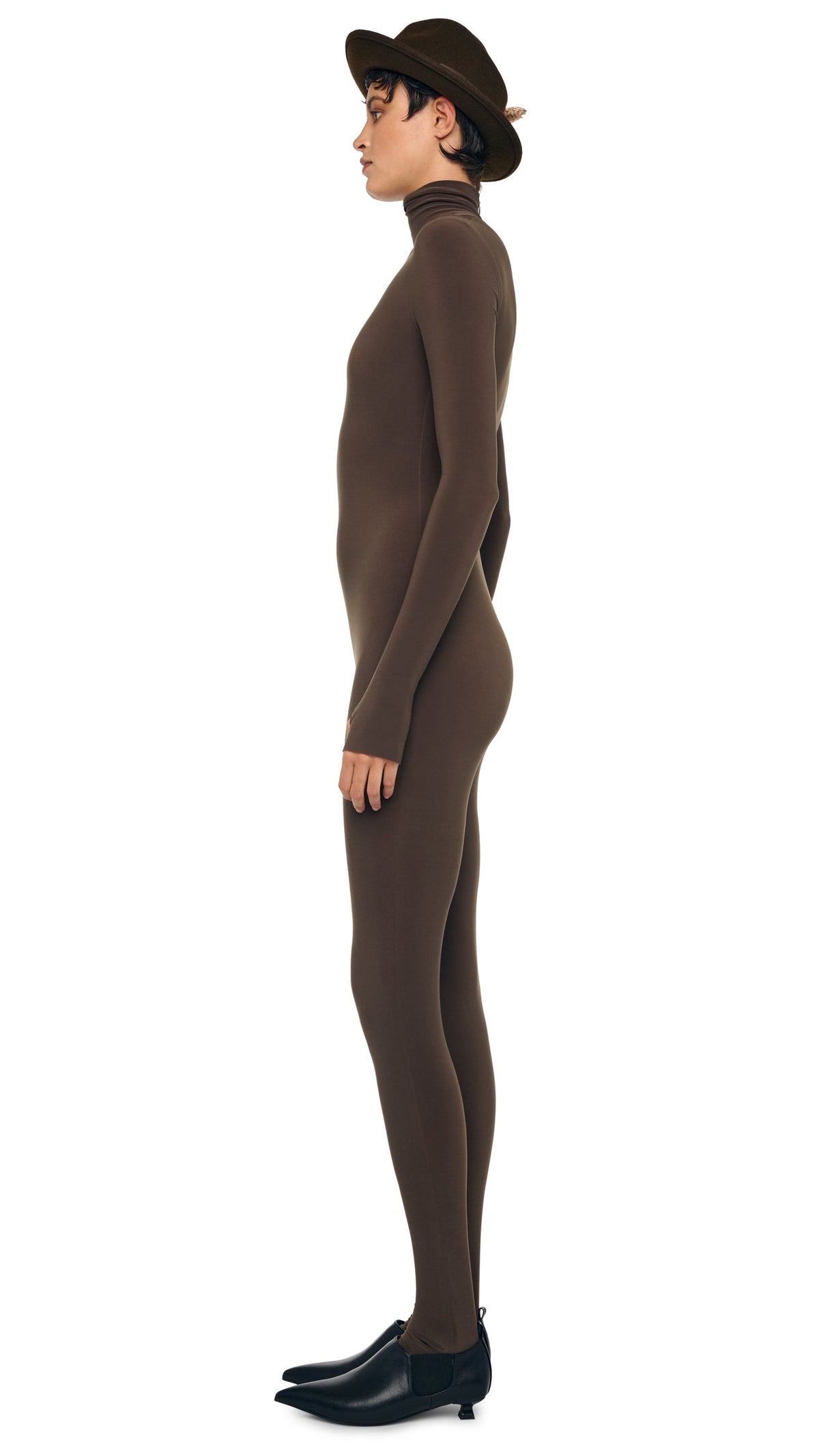 LONG SLEEVE TURTLE CATSUIT W/ FOOTIE Bark | Norma Kamali Women