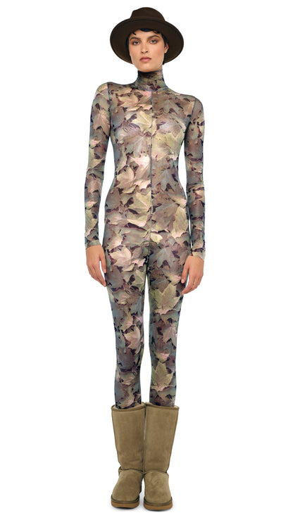 LONG SLEEVE TURTLE CATSUIT W/ FOOTIE Autumn Leaves | Norma Kamali Women