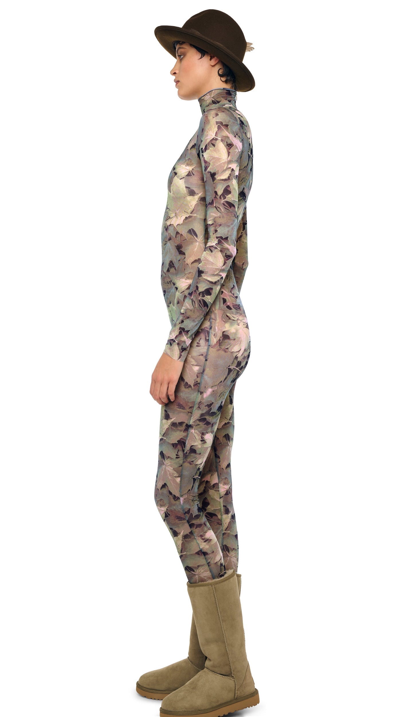 LONG SLEEVE TURTLE CATSUIT W/ FOOTIE Autumn Leaves | Norma Kamali Women