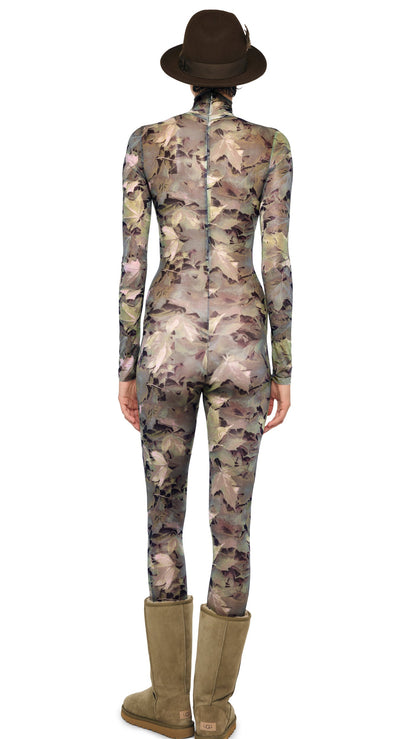 LONG SLEEVE TURTLE CATSUIT W/ FOOTIE Autumn Leaves | Norma Kamali Women