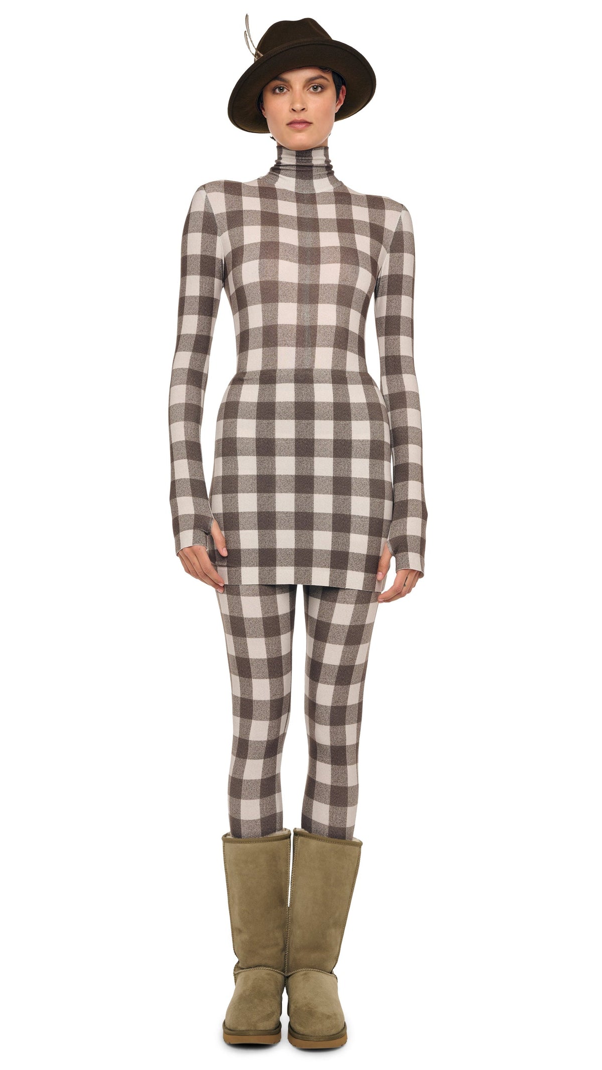 LONG SLEEVE TURTLE CATSUIT W/ FOOTIE Bark Box Plaid | Norma Kamali Women