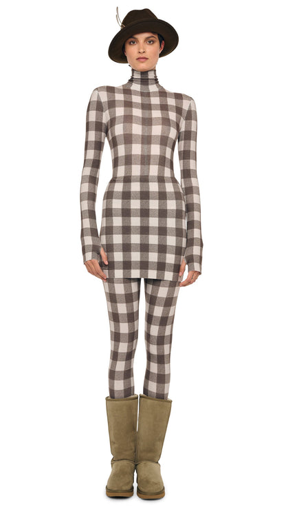 LONG SLEEVE TURTLE CATSUIT W/ FOOTIE Bark Box Plaid | Norma Kamali Women