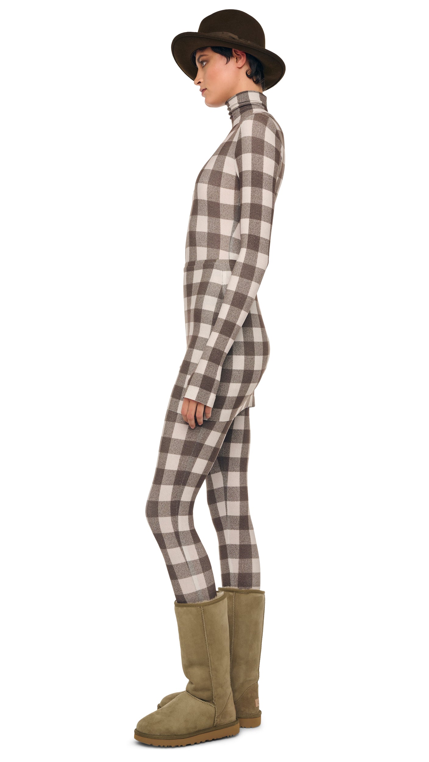 LONG SLEEVE TURTLE CATSUIT W/ FOOTIE Bark Box Plaid | Norma Kamali Women
