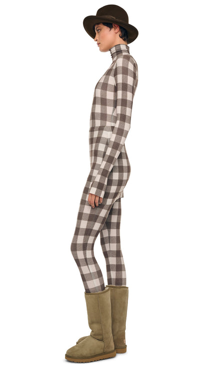 LONG SLEEVE TURTLE CATSUIT W/ FOOTIE Bark Box Plaid | Norma Kamali Women