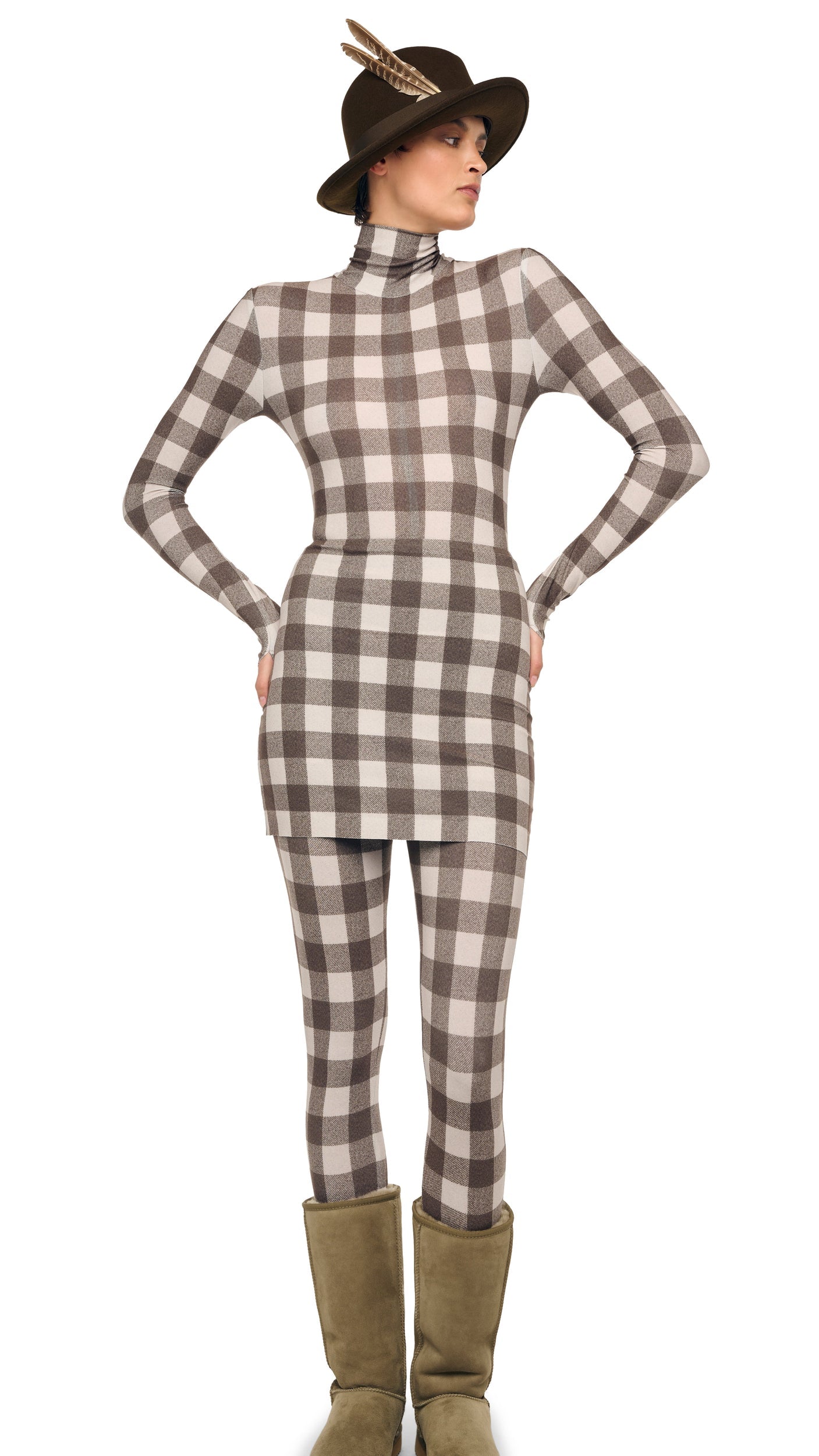 LONG SLEEVE TURTLE CATSUIT W/ FOOTIE Bark Box Plaid | Norma Kamali Women