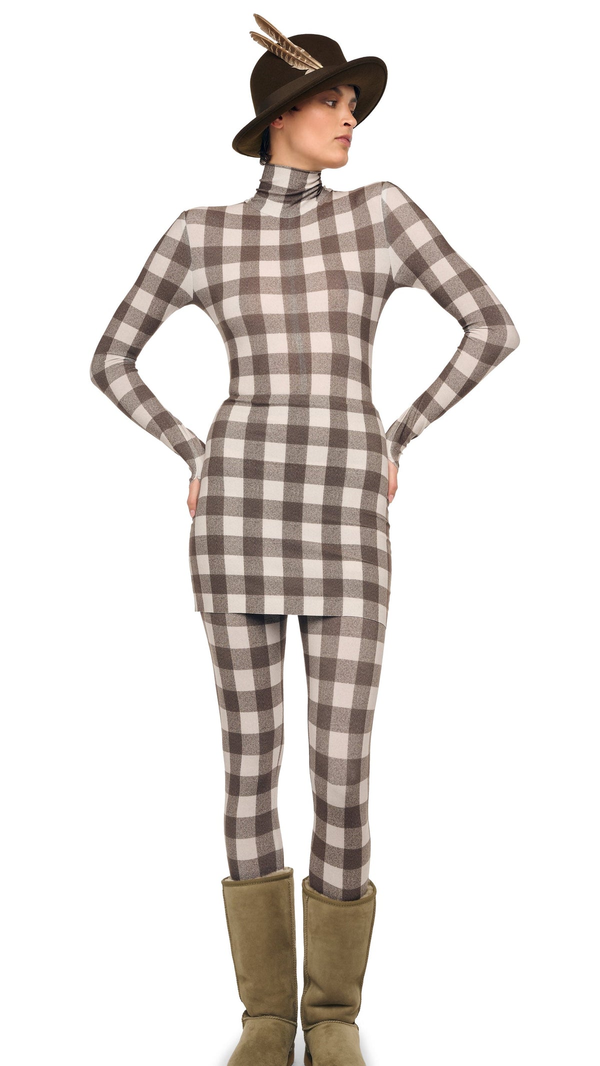 LONG SLEEVE TURTLE CATSUIT W/ FOOTIE Bark Box Plaid | Norma Kamali Women