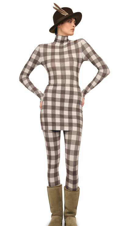 LONG SLEEVE TURTLE CATSUIT W/ FOOTIE Bark Box Plaid | Norma Kamali Women