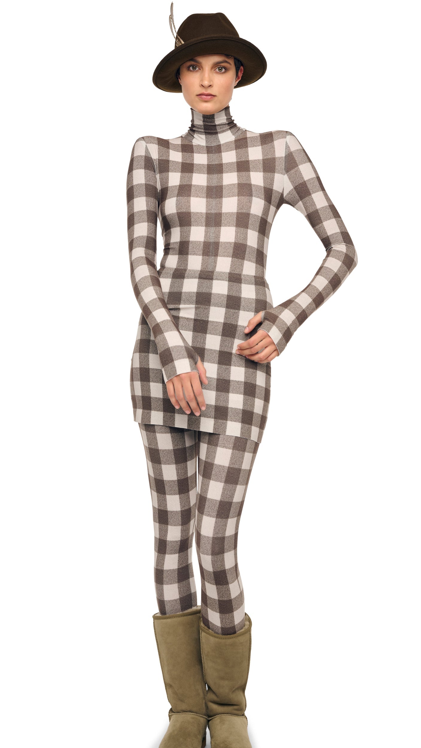 LONG SLEEVE TURTLE CATSUIT W/ FOOTIE Bark Box Plaid | Norma Kamali Women