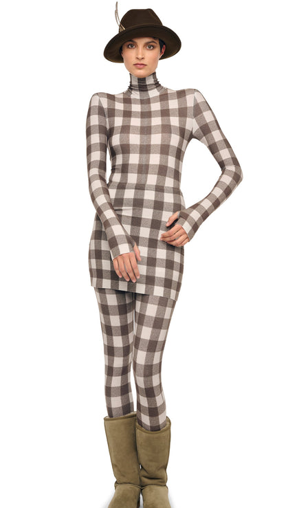 LONG SLEEVE TURTLE CATSUIT W/ FOOTIE Bark Box Plaid | Norma Kamali Women