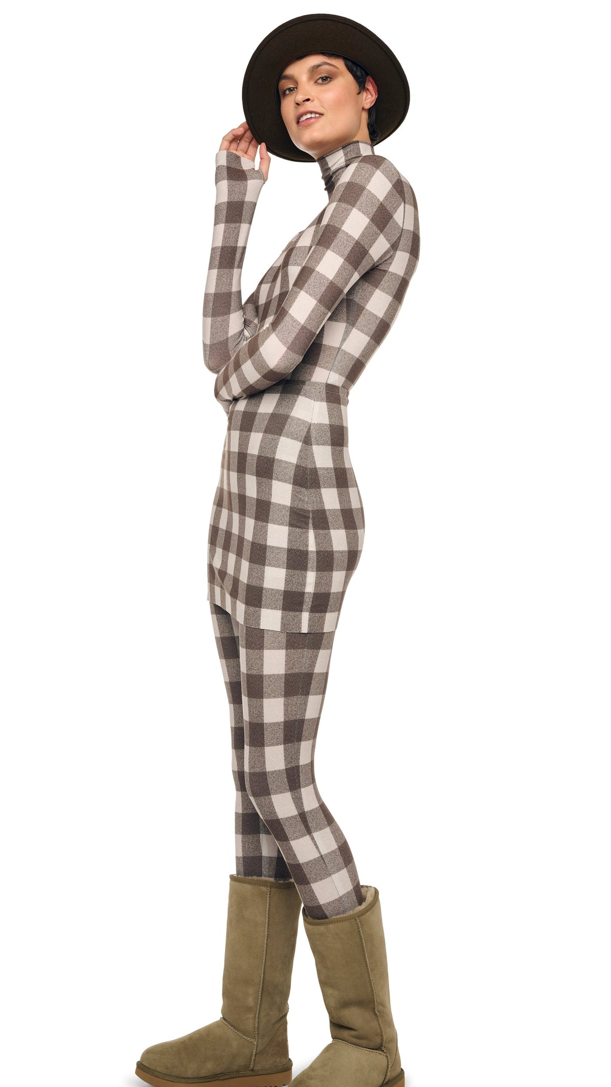 LONG SLEEVE TURTLE CATSUIT W/ FOOTIE Bark Box Plaid | Norma Kamali Women