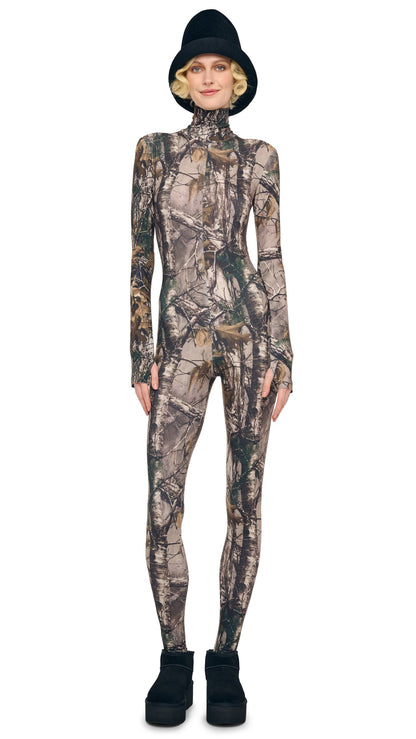 LONG SLEEVE TURTLE CATSUIT W/ FOOTIE Trees | Norma Kamali Women