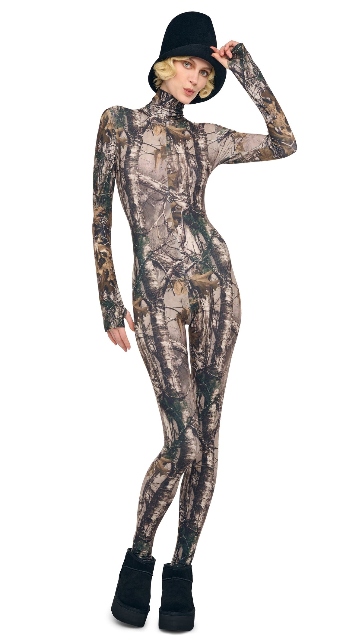 LONG SLEEVE TURTLE CATSUIT W/ FOOTIE Trees | Norma Kamali Women