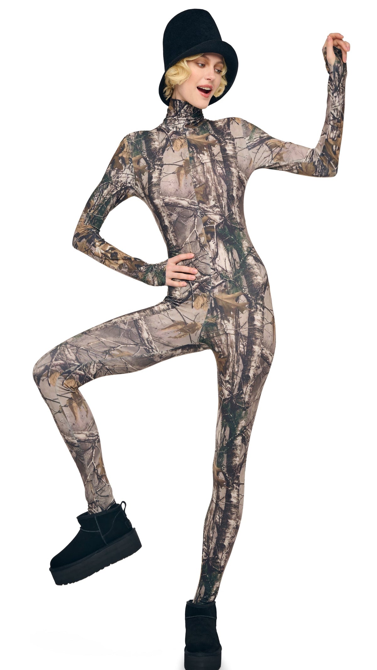 LONG SLEEVE TURTLE CATSUIT W/ FOOTIE Trees | Norma Kamali Women