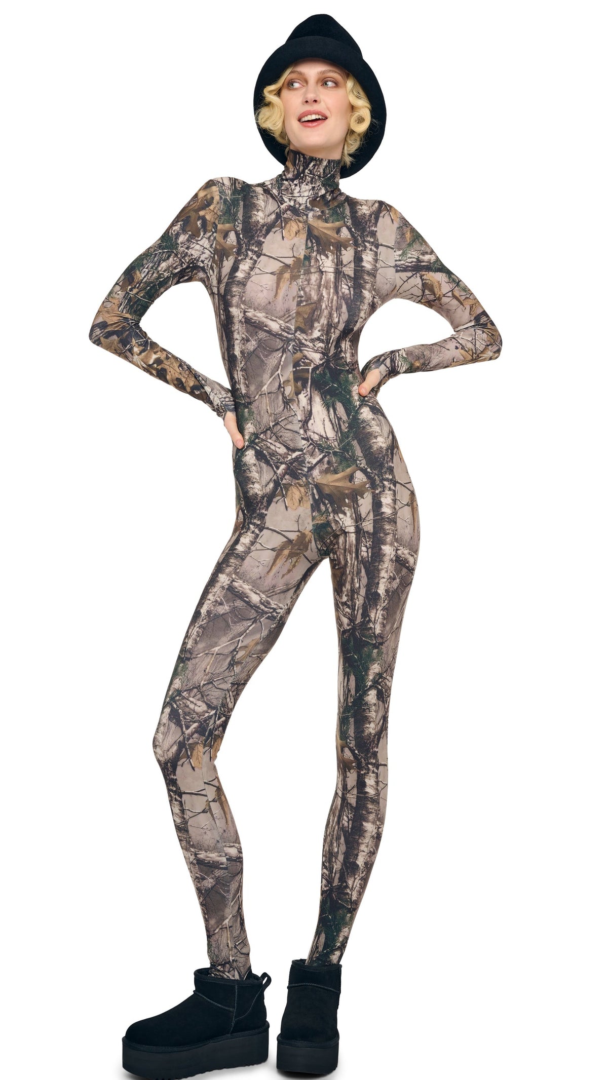 LONG SLEEVE TURTLE CATSUIT W/ FOOTIE Trees | Norma Kamali Women