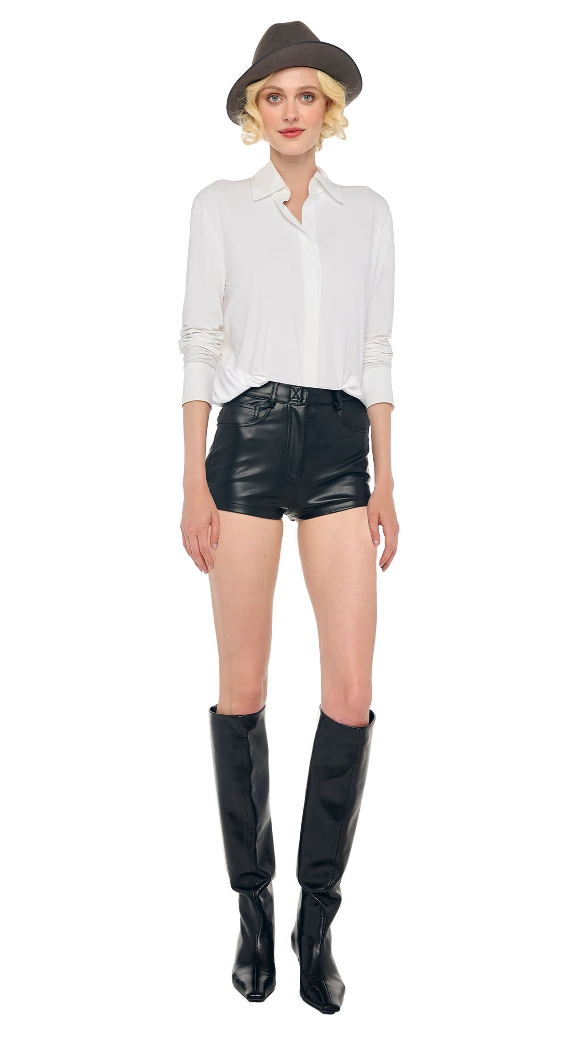 NK SHIRT BODYSUIT W/ COLLAR STAND Snow White | Norma Kamali Women