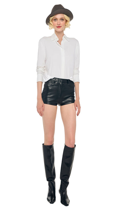 NK SHIRT BODYSUIT W/ COLLAR STAND Snow White | Norma Kamali Women