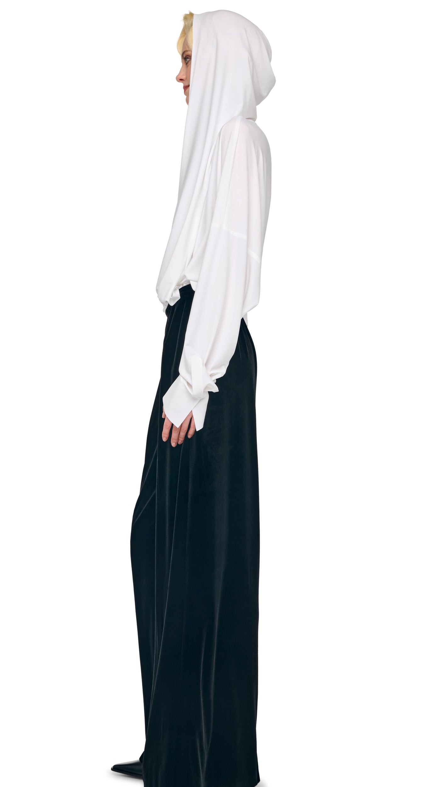 HOODED SUPER OS BF NK SHIRT BODYSUIT Snow White | Norma Kamali Women