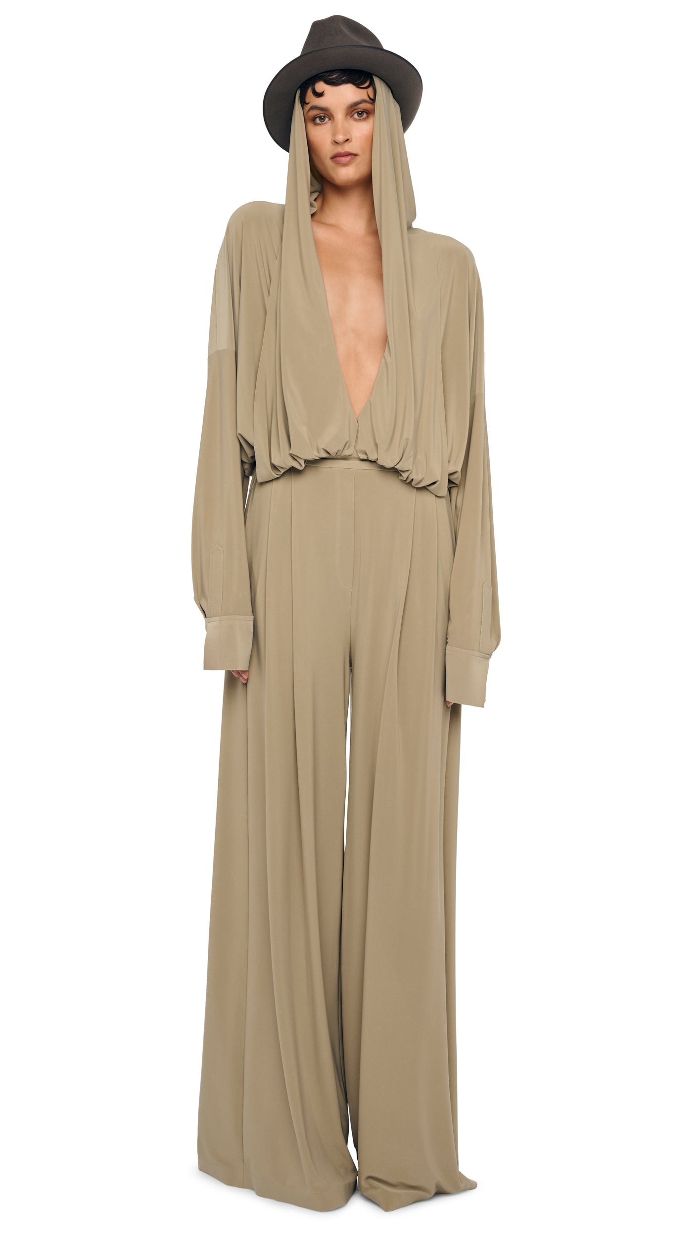 HOODED SUPER OS BF NK SHIRT BODYSUIT Elm | Norma Kamali Women