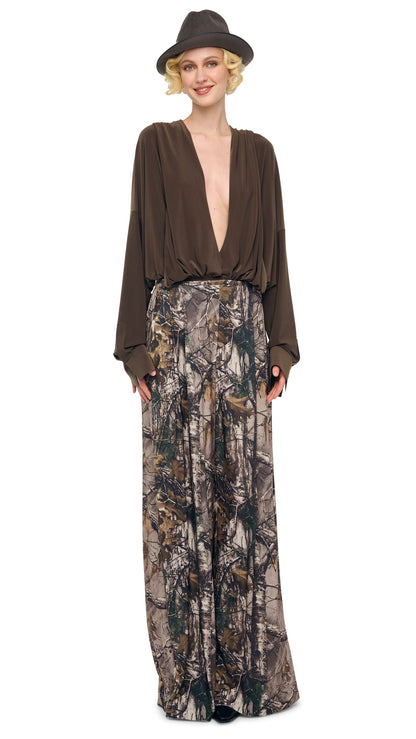 HOODED SUPER OS BF NK SHIRT BODYSUIT Bark | Norma Kamali Women