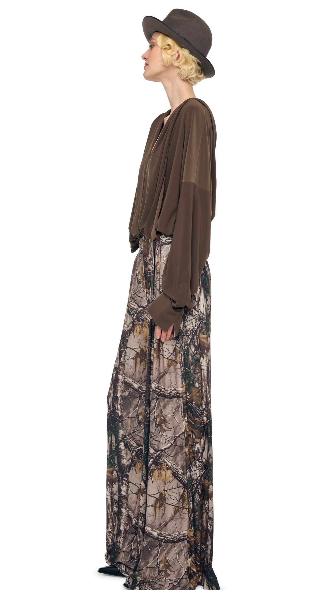 HOODED SUPER OS BF NK SHIRT BODYSUIT Bark | Norma Kamali Women