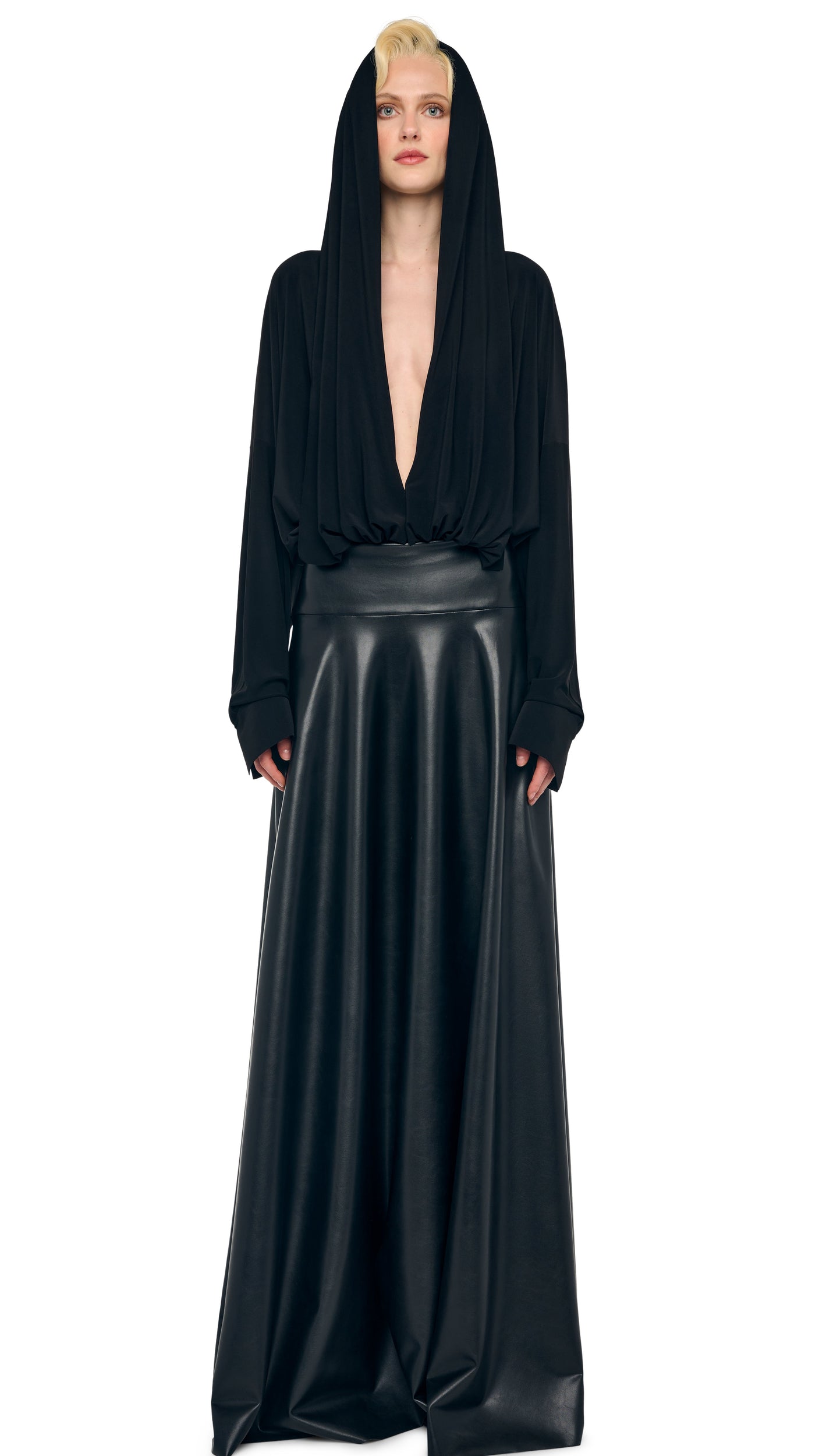 HOODED SUPER OS BF NK SHIRT BODYSUIT Black | Norma Kamali Women