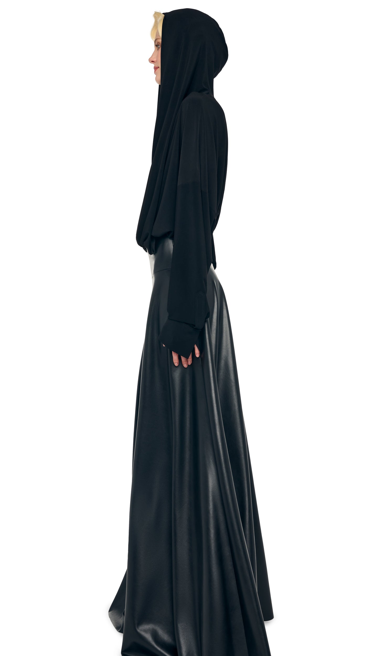 HOODED SUPER OS BF NK SHIRT BODYSUIT Black | Norma Kamali Women