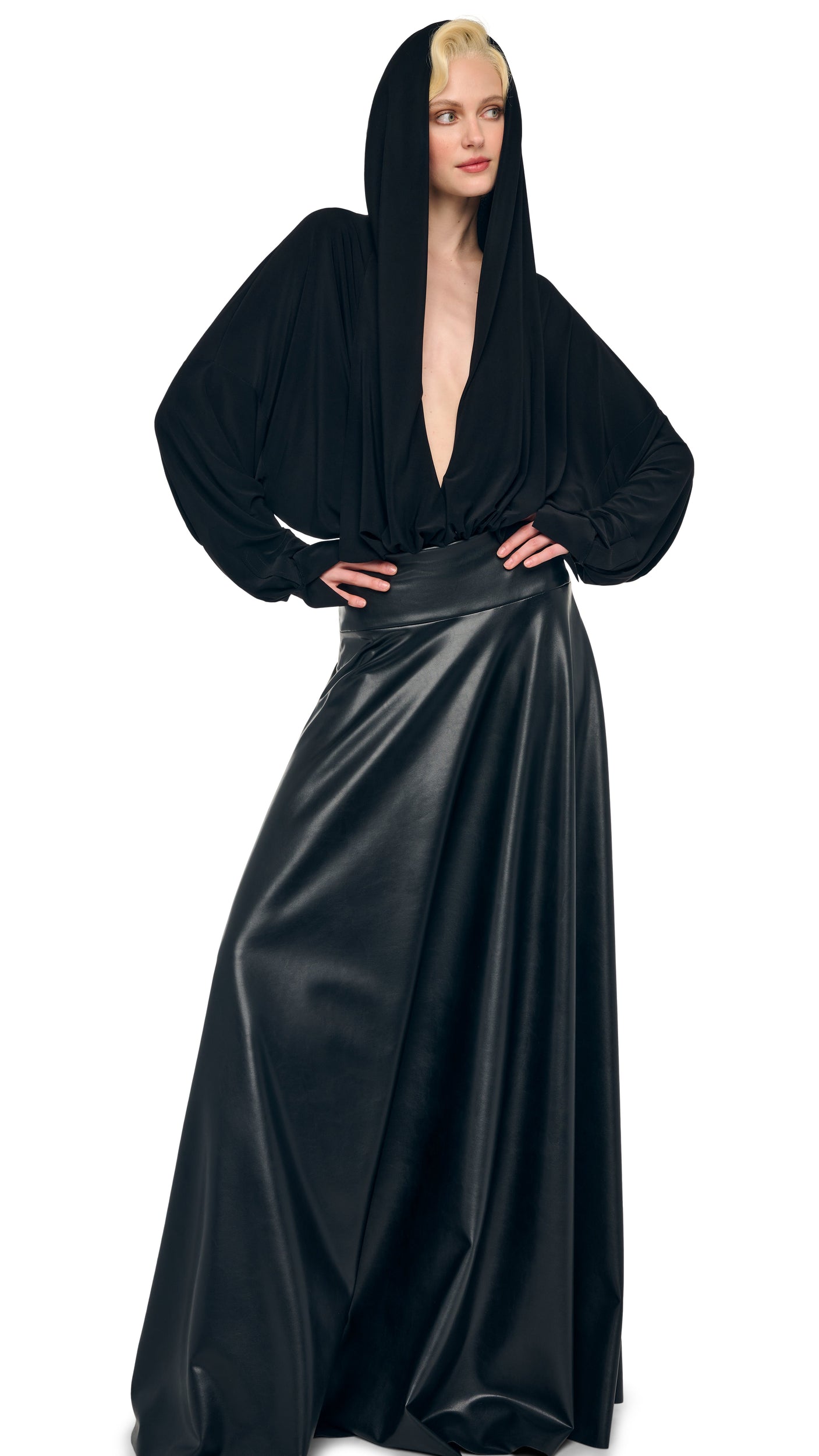 HOODED SUPER OS BF NK SHIRT BODYSUIT Black | Norma Kamali Women