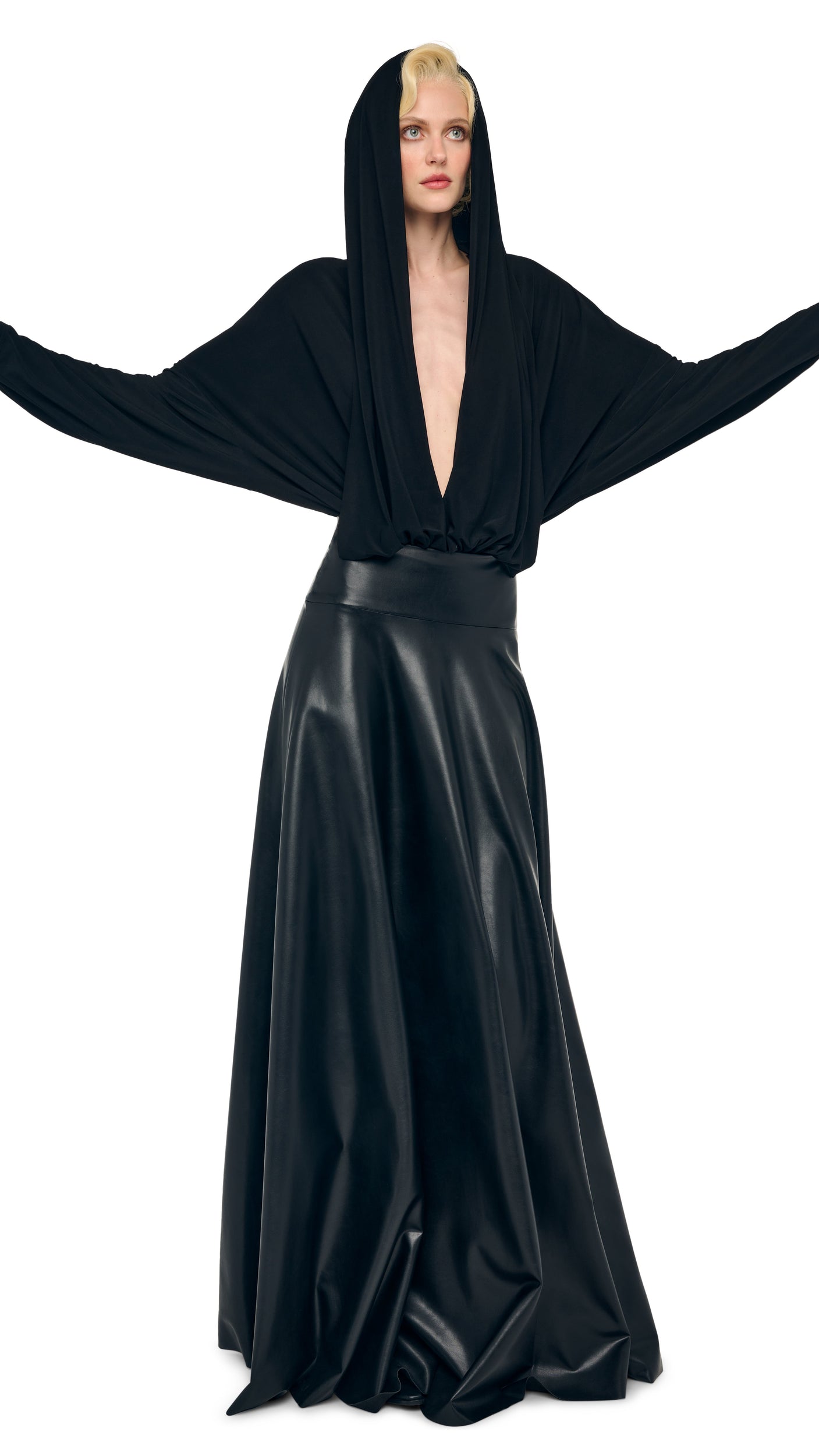 HOODED SUPER OS BF NK SHIRT BODYSUIT Black | Norma Kamali Women