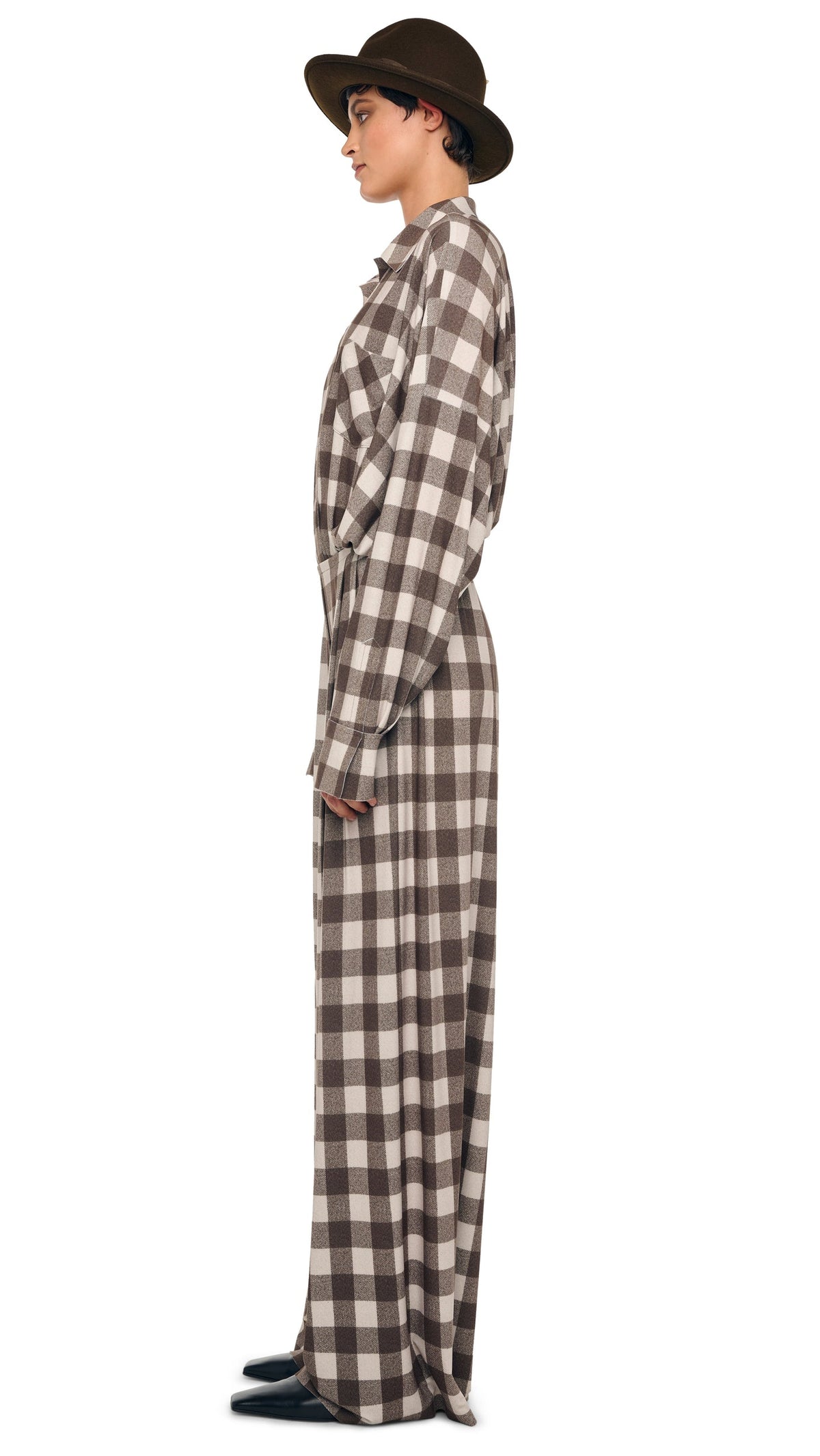 SUPER OS BF NK SHIRT BODYSUIT W/ POCKETS Bark Box Plaid | Norma Kamali Women