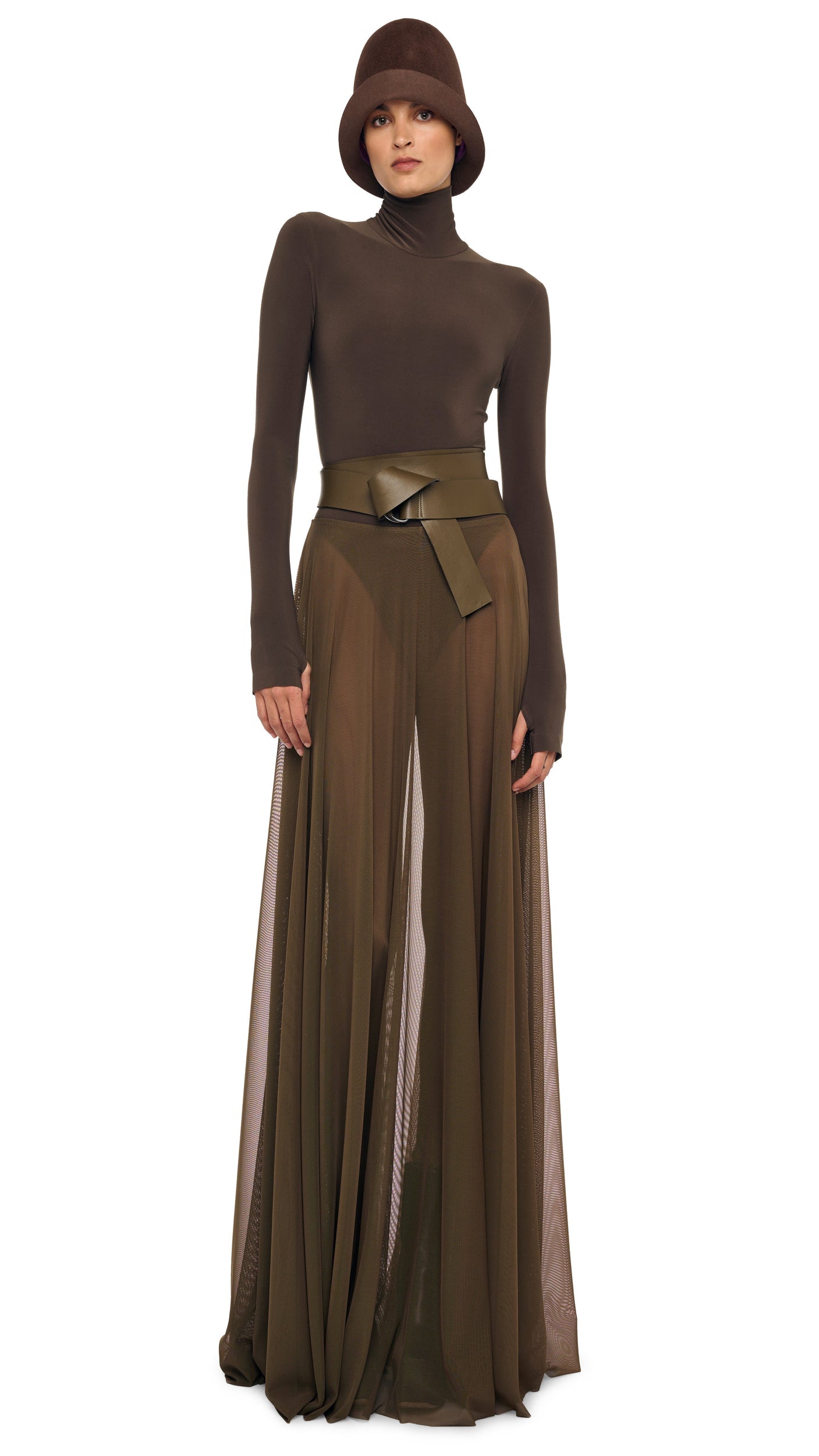 LONG SLEEVE TURTLE BODYSUIT Bark | Norma Kamali Women