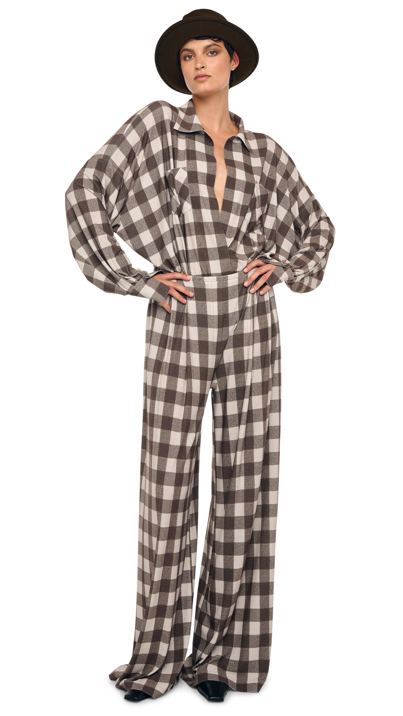 MENS PLEAT PANT Bark Box Plaid | Norma Kamali Women