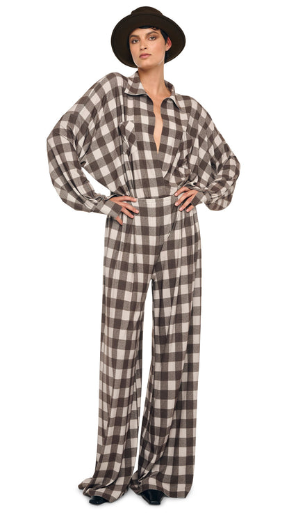 MENS PLEAT PANT Bark Box Plaid | Norma Kamali Women