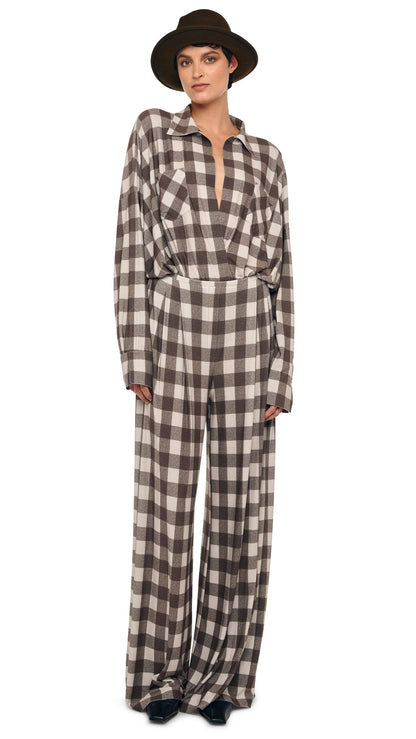 MENS PLEAT PANT Bark Box Plaid | Norma Kamali Women