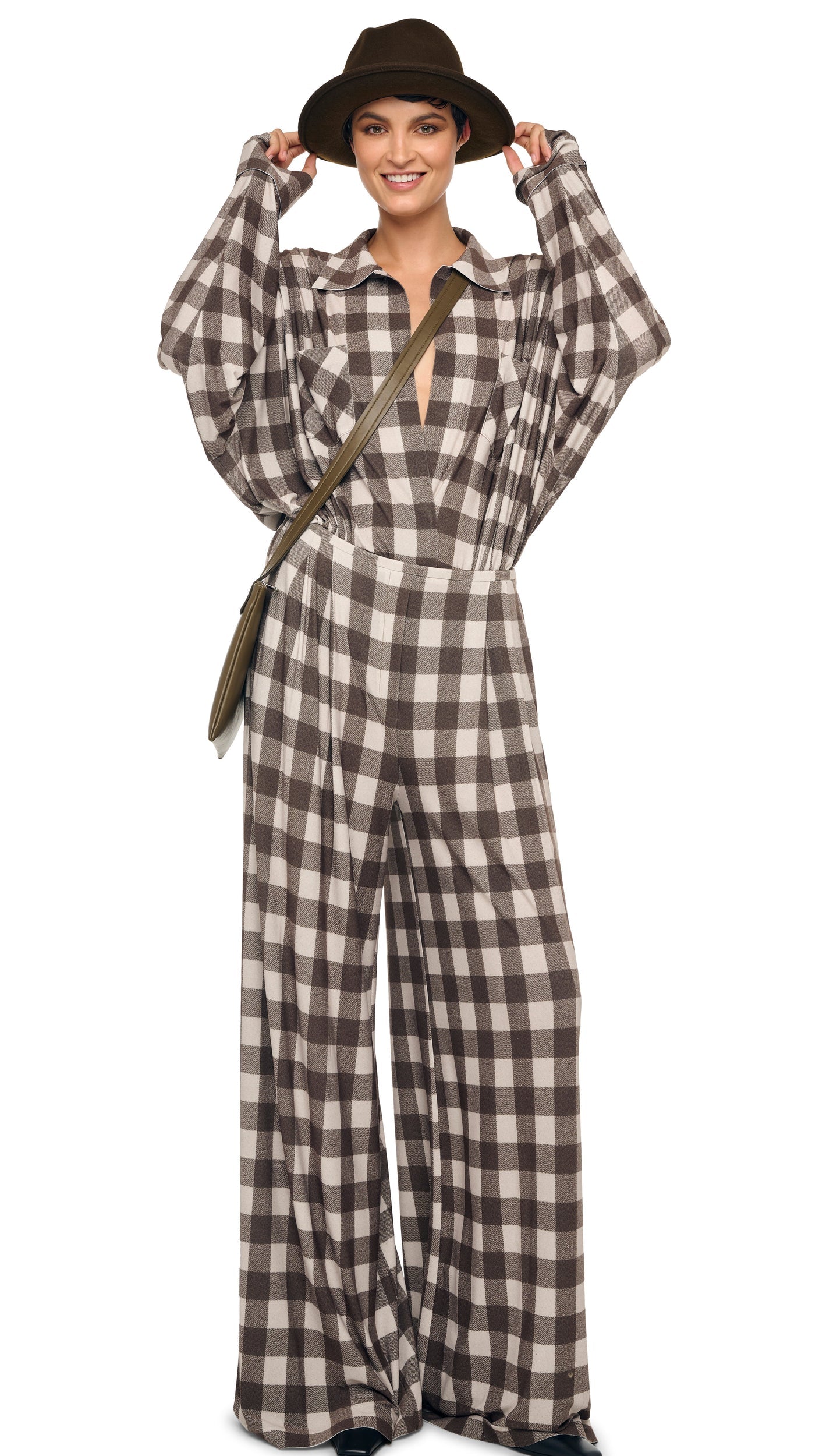 MENS PLEAT PANT Bark Box Plaid | Norma Kamali Women