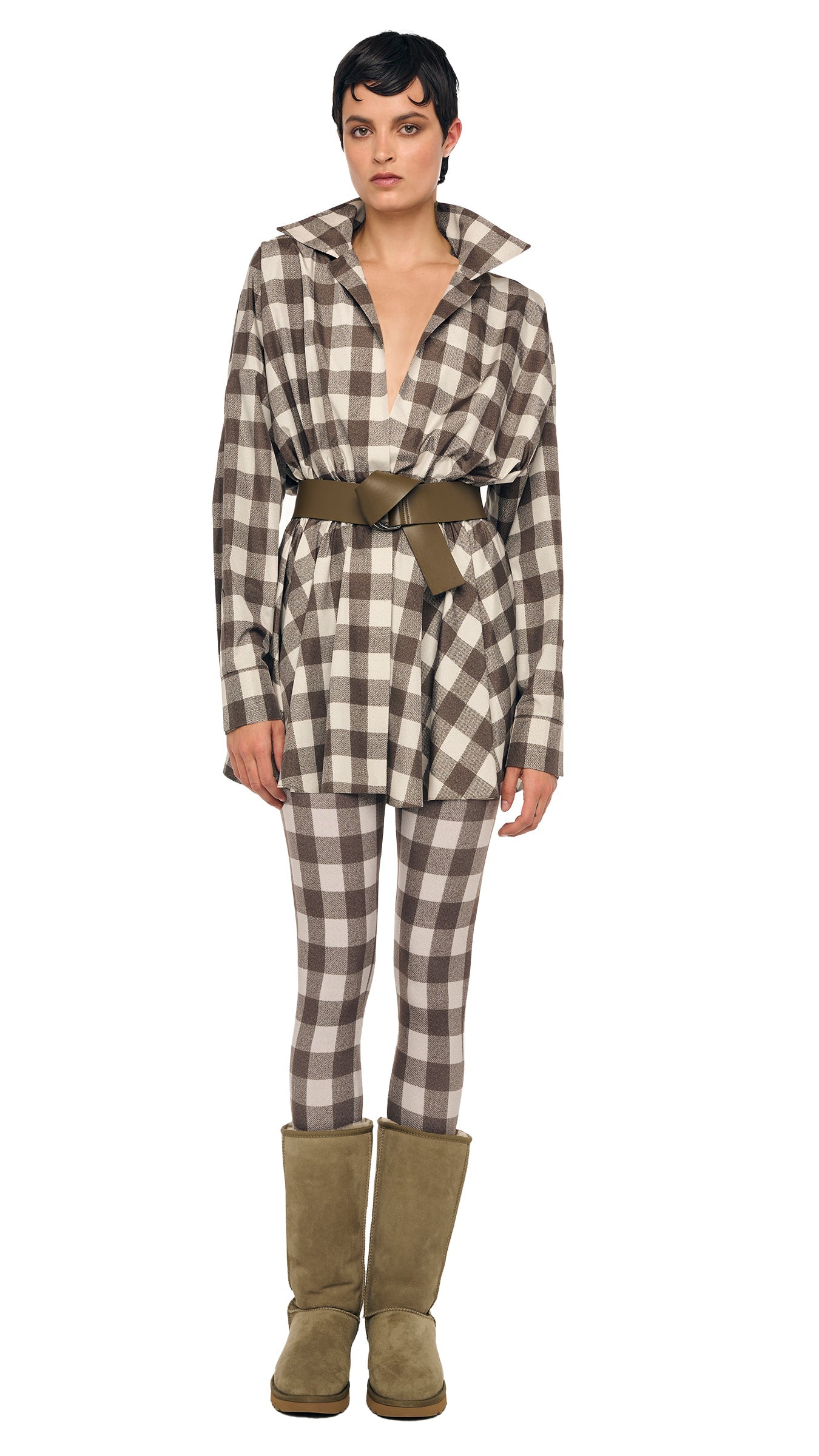 LEGGING W/ FOOTIE W/O WAISTBAND Bark Box Plaid | Norma Kamali Women