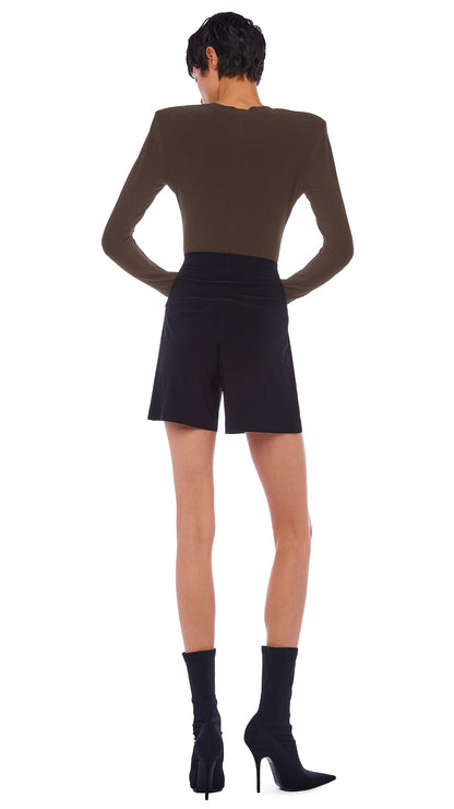 SHOULDER PAD LONG SLEEVE CREW TOP Bark | Norma Kamali Women