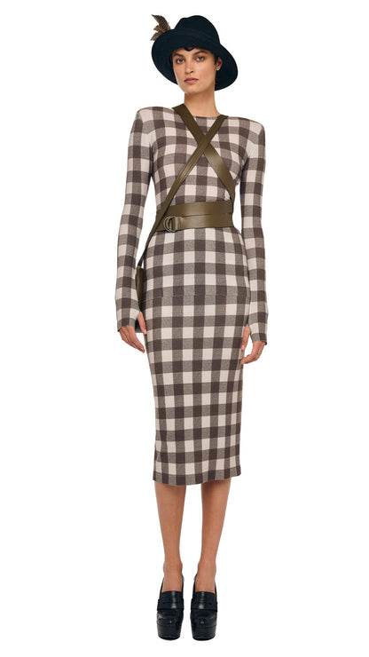SHOULDER PAD LONG SLEEVE CREW TOP Bark Box Plaid | Norma Kamali Women